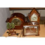 FOUR LATE 19TH/EARLY 20TH CENTURY MANTEL CLOCKS, comprising a novelty Forestall tree and fawn clock,