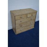 A MID TO LATE 19TH CENTURY PINE CHEST OF TWO SHORT AND THREE LONG DRAWERS, width 104cm x depth