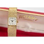 A MID TO LATE TWENTIETH CENTURY 9CT GOLD LADIES ROTARY WRISTWATCH, square case measuring