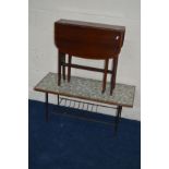 A MID 20TH CENTURY TILE TOPPED COFFEE TABLE on a metal base and spindle undertier (missing some