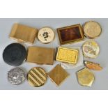 A BOX OF COMPACTS, mainly vintage compacts, to include a circular Stratton compact with banded