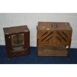 AN EARLY TO MID 20TH CENTURY OAK CANTILEVER SEWING BOX together with a vintage valve radio (2)