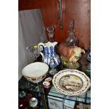 A GROUP OF CERAMICS AND GLASSWARE, etc, including a late 18th Century oval enamel patch box,