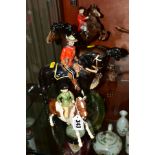 FOUR BESWICK HORSE FIGURES, all with damage, comprising Girl on Pony, model No.1499, skewbald,