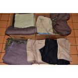 A LARGE COLLECTION OF END OF ROLLS OF WOOL FABRICS, including Made in Scotland tweeds, heather