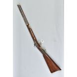 A 14 BORE PERCUSSION DRUM AND NIPPLE CONVERSION OF A FORMER HIGH QUALITY FLINTLOCK RIFLE made by the
