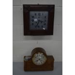 A SQUARE CONTINENTAL ART DECO WALL CLOCK, signed Carrez with Arabic numerals, 36cm (winding key)