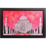 KATHARINE DOVE (BRITISH CONTEMPORARY) 'PINK TAJ' a colourful study of The Taj Mahal, signed bottom