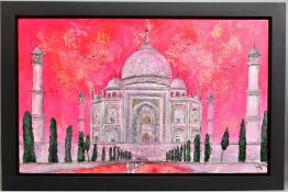 KATHARINE DOVE (BRITISH CONTEMPORARY) 'PINK TAJ' a colourful study of The Taj Mahal, signed bottom