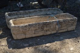 TWO MATCHING RECTANGULAR BRICK EFFECT COTSWOLD STUDIO PLANTERS, engraved 'Cotswold Studios Ltd',