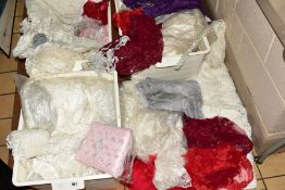 A LARGE COLLECTION OF MOSTLY LACE END OF ROLLS AND OFF CUTS, mostly in white or cream, some pieces