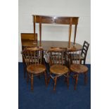 A MODERN MAHOGANY TWIN PEDESTAL TABLE, an additional leaf, together with a sideboard and six various