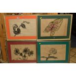 LATE 19TH/20TH CENTURY CHINESE SCHOOL, four amateur studies of flowers and foliage, watercolours,