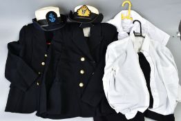 TWO LADIES RN UNIFORM JACKETS, skirts, shirts and caps, believed post WWII period