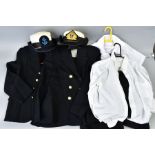 TWO LADIES RN UNIFORM JACKETS, skirts, shirts and caps, believed post WWII period