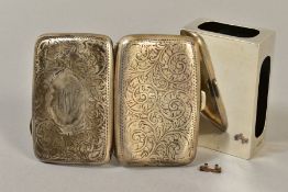 AN EDWARDIAN SILVER MATCHBOX SLEEVE, plain, maker's mark rubbed, London 1908, together with an early