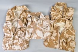 FIVE BRITISH ARMY DESERT CAMO ZIPPED LIGHTWEIGHT JACKETS, all used, no insignia or labels present