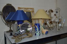 A QUANTITY OF MISCELLANEOUS to include two ceramic lamps marked Idonia with fabric shades together