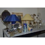 A QUANTITY OF MISCELLANEOUS to include two ceramic lamps marked Idonia with fabric shades together