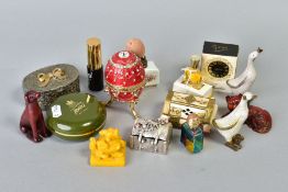 A SELECTION OF ITEMS, to include trinket boxes, perfume bottles and various ornaments etc