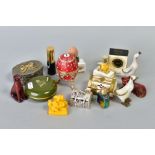 A SELECTION OF ITEMS, to include trinket boxes, perfume bottles and various ornaments etc