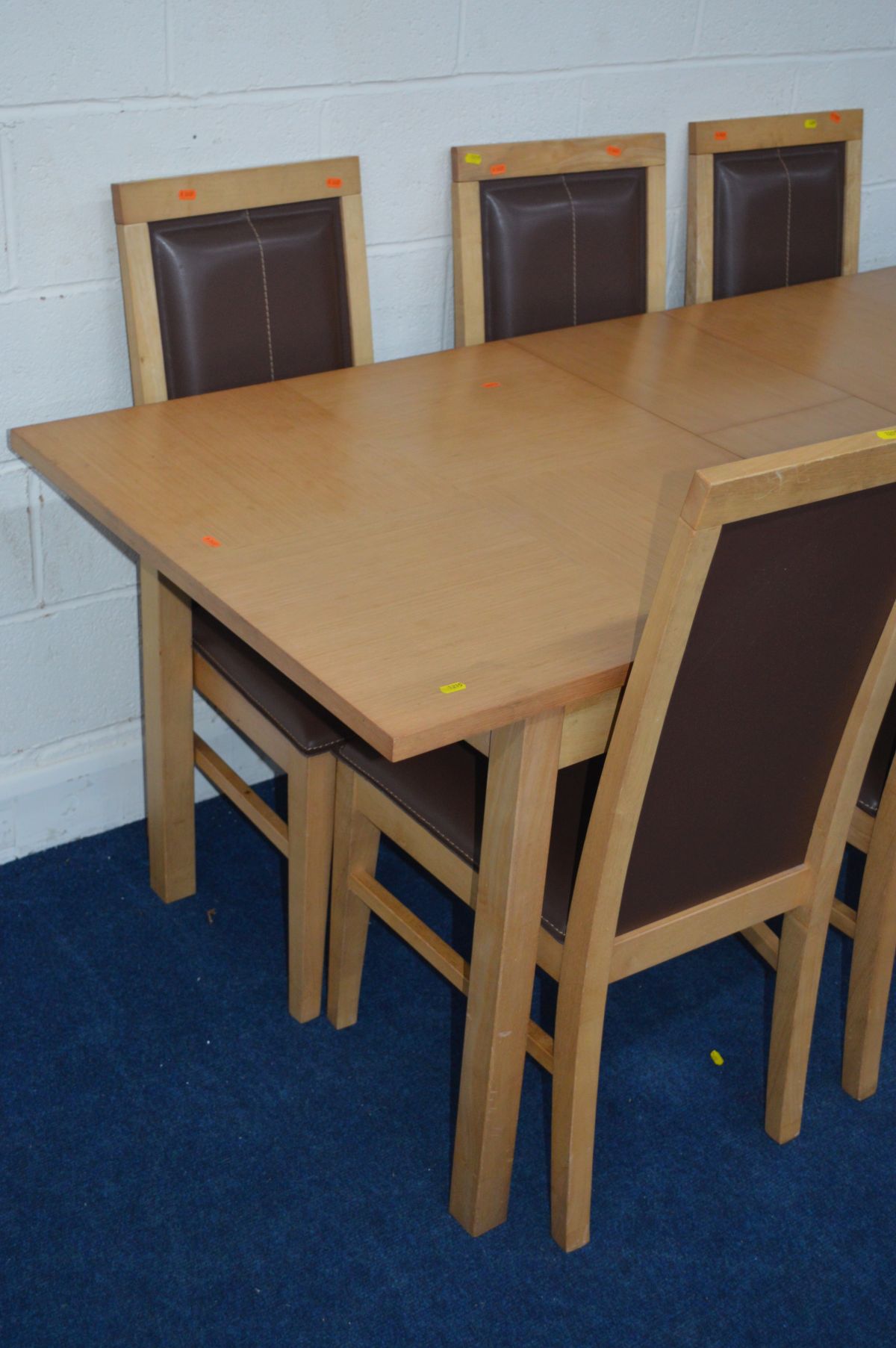 A RECTANGULAR EXTENDING BEECH DINING TABLE with six matching leatherette chairs (7) - Image 2 of 3