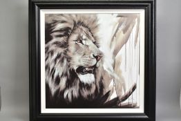 JEN ALLEN (BRITISH 1979) 'LION KING' a limited edition print 48/195, portrait of a male lion, signed