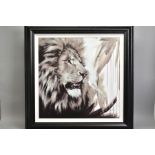 JEN ALLEN (BRITISH 1979) 'LION KING' a limited edition print 48/195, portrait of a male lion, signed