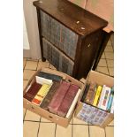 A SMALL BOOKCASE CONTAINING BOOKS, together with two boxes of books, including twenty four volumes