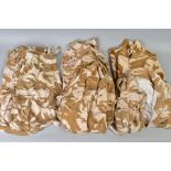 FIVE BRITISH ARMY DESERT CAMO LIGHWEIGHT JACKETS and two pairs of desert camo combat trousers, all