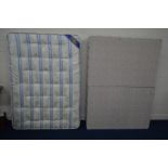 A 4' 6'' SNOOZE UK DIVAN BED AND MATTRESS, with blue stripes and foliate decoration