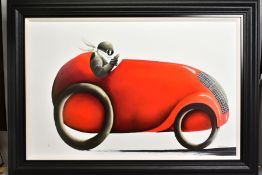 MACKENZIE THORPE (BRITISH 1956) 'THE FASTEST CAR IN THE WORLD', a limited edition print 29/75, a red