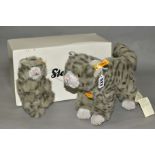 A BOXED STEIFF 'MIZZY' CAT AND KITTEN, No.076422, grey plush with lighter grey paws, muzzle and