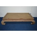 AN 18TH/19TH CENTURY CHINESE ELM AND RATTAN RECTANGULAR OPIUM BED, lacks canopy and