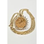 A HALF SOVEREIGN PENDANT AND CHAIN, the Edward VII 1906 half sovereign within a pointed wire