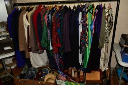 A CLOTHES RAIL OF LADIES WEAR to include dresses, blouses, evening wear, coats and jackets,