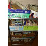 EIGHT BOXES OF BOOKS AND NEEDLEWORK/HABERDASHERY ITEMS, books include Common Wayside Flowers,