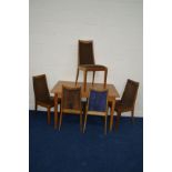 A 1940'S OAK DESK/TABLE together with four G Plan Fresco dining chairs (one with odd colour