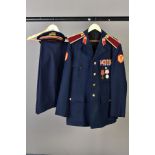 A RUSSIAN BELIEVED POST WWII MILITARY UNIFORM, complete with jacket, trousers and peaked visor