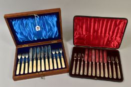 A CASED LATE VICTORIAN SET OF SILVER DESSERT EATERS FOR SIX SETTINGS, filled silver handles,