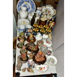A GROUP OF ANIMALS AND BIRD FIGURES, CERAMIC VASES, TRINKET BOXES, etc, including Royal Doulton 'The