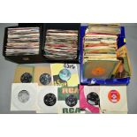 A TRAY AND TWO CASES CONTAINING OVER TWO HUNDRED 7'' SINGLES, including Swinging Blue Jeans, Elvis