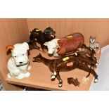 A GROUP OF EIGHT BESWICK ANIMALS, including seated puppy No308 (white/brown), Chamois No1551,