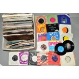 A TRAY CONTAINING OVER SIXTY L.P'S AND SIXTY 7'' SINGLES, including The Beatles, Elton John, John