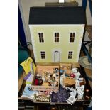 A MODERN WOODEN DOLLS HOUSE, modelled as a two storey Georgian house with attic rooms, front and