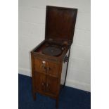 A VINTAGE ELECTRIC OAK CASED LAVETTE GRAMOPHONE with a later HMV mechanism and tone arm