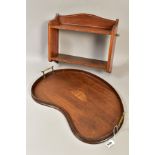 A VICTORIAN MAHOGANY TWIN HANDLED KIDNEY SHAPED GALLERIED TRAY, having feature shell decoration to