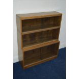 A GOLDEN OAK MINTY THREE SECTIONAL BOOKCASE, width 89cm x depth 29cm x height 108cm