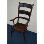 AN EARLY 20TH CENTURY MAHOGANY LADDER BACK ELBOW CHAIR