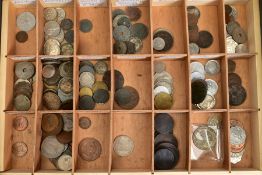 A CASE HOLDING TWO DRAWERS OF WORLD COINS to include much silver EG, UK, half crowns (33), more UK
